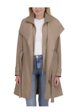Halston Women's Mid-Length Belted Trench Coat with Full Zip – Tan, Size Large