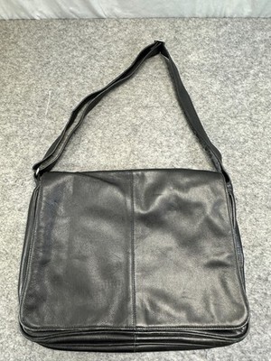 Winn International Black Leather Messenger Bag Shoulder Briefcase Laptop 16 x 12