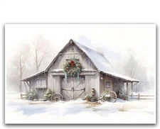 Canvas Wall Art Farmhouse Winter Landscape Wall Art Christmas Sketch Outdoor Hol