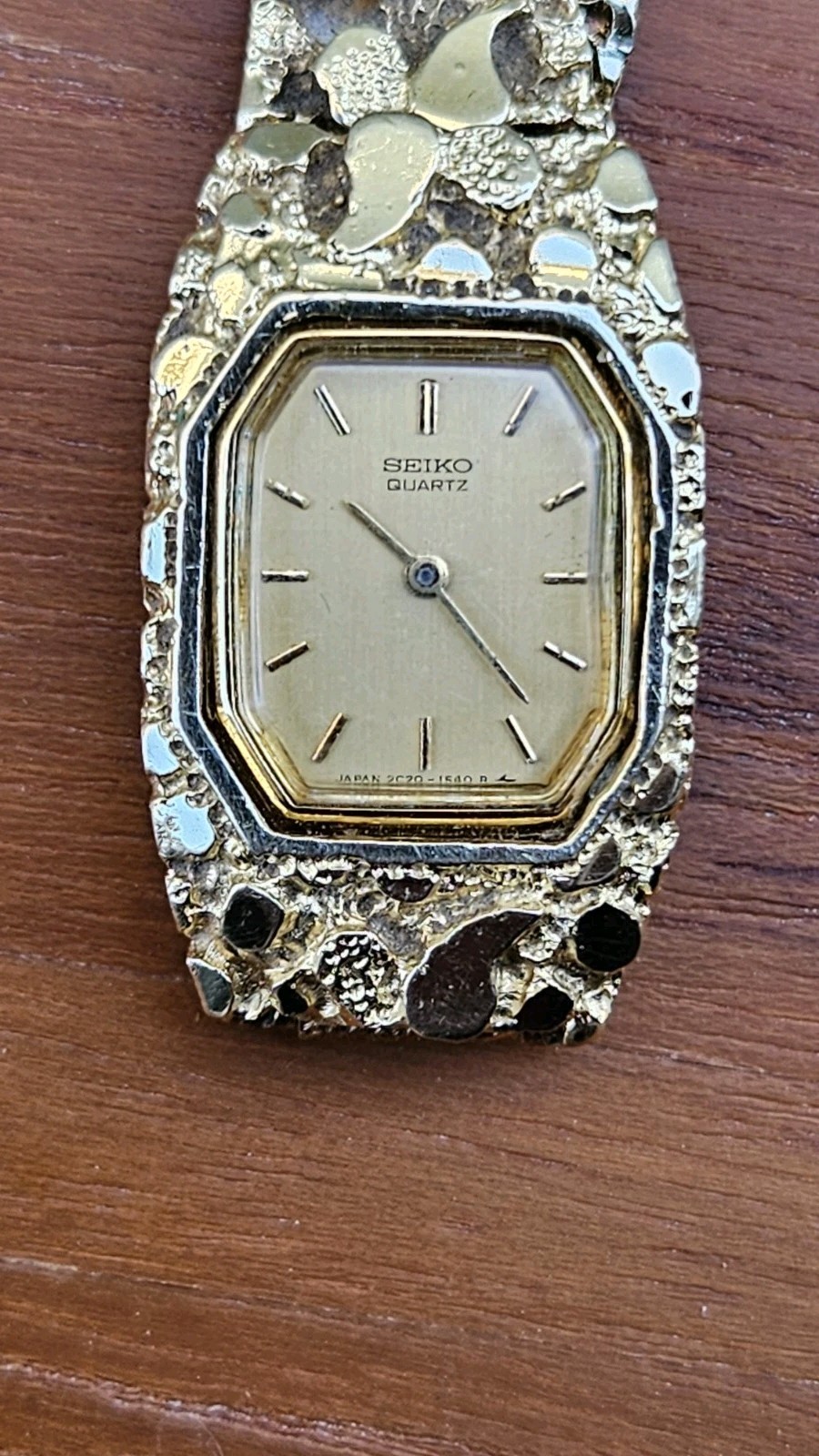 Vintage Seiko Quartz 14K Solid Gold Nugget Bracelet Watch  7” 1970’s image 6