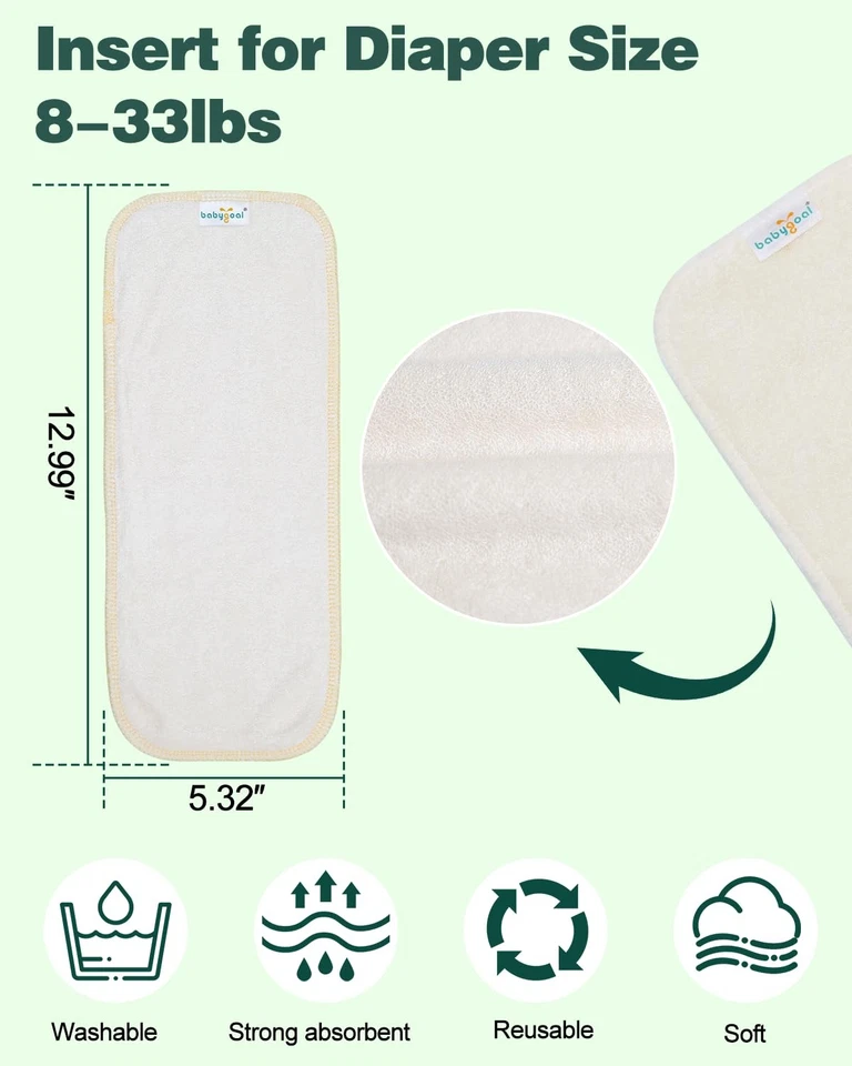 Baby Cloth Diaper Inserts 12pcs,Reusable 3 Layer Rayon from Bamboo Inserts fo... - Image 3 of 4