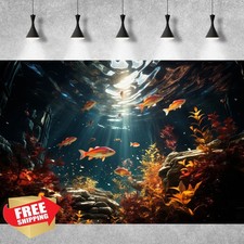 OHIOCATII 36x18" Aquarium Background, Orange Plants, Sunbeams, Rocks