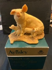 Aynsley MasterCraft Hand Painted Pig and Piglets Ornament Piglets Figurine 5"
