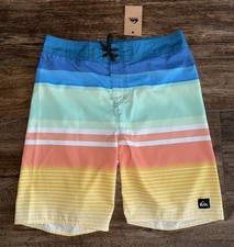 NEW Quicksilver Youth Boardshorts Swim Trunks Size 30 20 SEAPORT STRIPED SHORTS