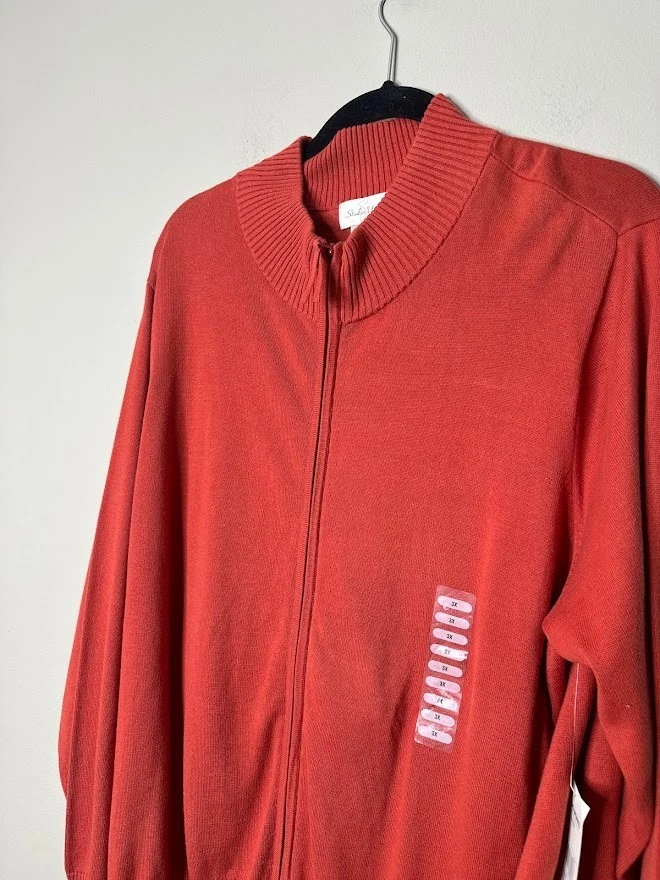 Studio Works Cardigan Sweater Womens 3X Rust Orange Full Zip Cotton Fall Autumn - Image 2 of 4