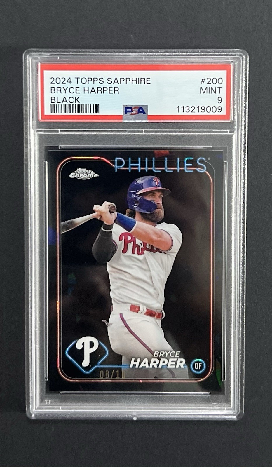 Bryce Harper 2024 Topps Chrome Sapphire Black /10 PSA Mint 9 Pop 2 Phillies