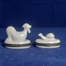 2 Porta Pillole Limoges Vintage Gallo E Lumaca Con Cerniera Metallica Porcellana