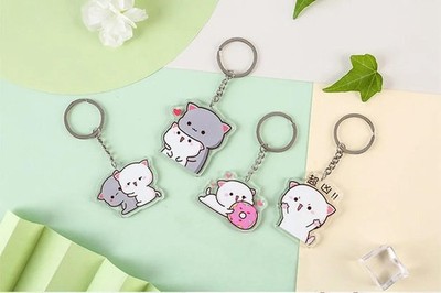 Mitao Katze Acryl Schlüsselanhänger   Niedliches Pärchen für Schule & Alltag-PRE
