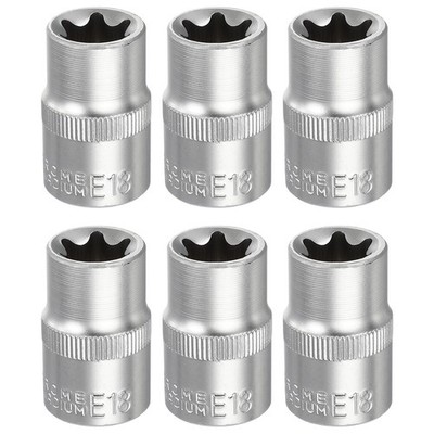 6pcs E-Torx Socket 1/2'' Drive E18 Star Socket 1.5'' Long 35K Alloy Steel