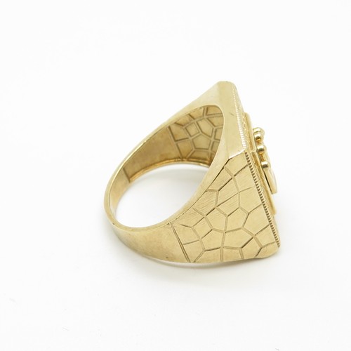 10K Yellow Gold Pave CZ Crown Nugget Signet Ring Size 11 - Picture 4 of 5