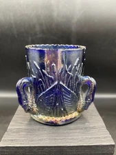 Summit Blue Carnival Glass 3 Handled Swan Toothpick Holder