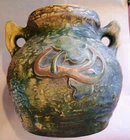 Roseville Imperial I Textured Vintage Art Pottery Green Handled Water Jug