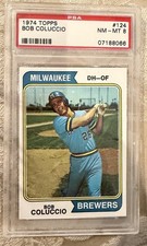 1974 Topps Baseball #124 Bob Coluccio Rookie RC Card Milwaukee Brewers PSA 8
