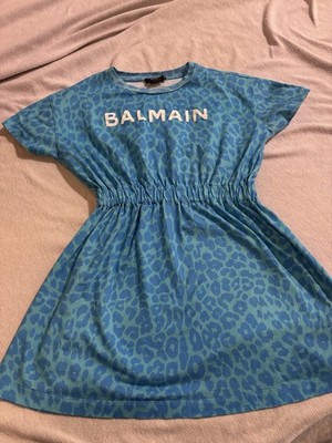 Balmain Girls Dress. Blue Animal Print Branded Short Sleeve Casual. Size 10