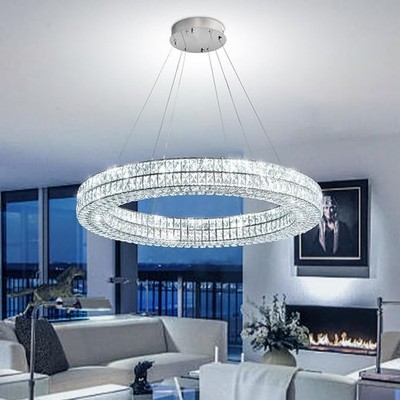 32'' LED Ring Crystal Chandelier Dimmable Adjustable 2700K-6000K