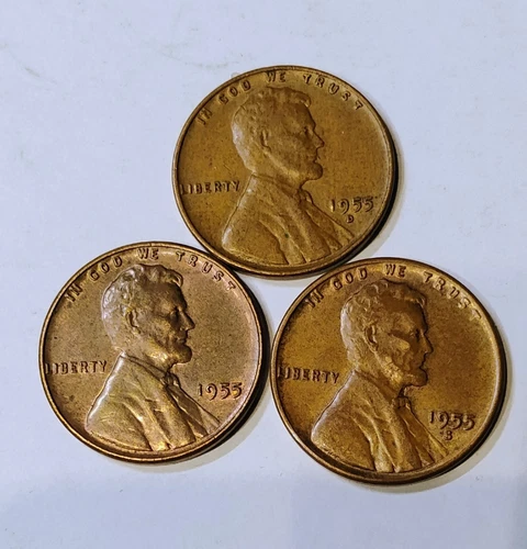 1955 P, D & S Lincoln Wheat Cent, Penny,  Fine Condition