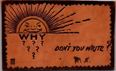 Antique Leather Postcard Why Dont You Write Comic Sun Guilt Humor