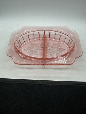 Jeannette Adam - Depression Glass Divided Relish Dish - Pink - About 8 x6 