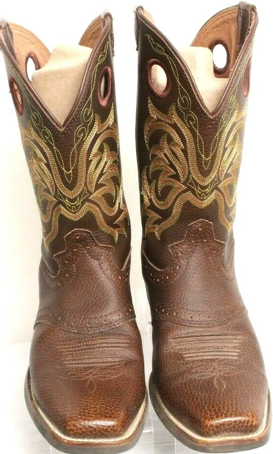 Justin 2523JR Cuero Crudo Estampida Buckaroo Sillín Marrón Puntera Cuadrada Botas Juveniles 5 D Foto 3 de 4