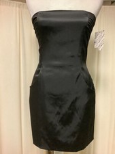 GESTUZ Strapless Satin Lined Little Black Dress with Pockets 