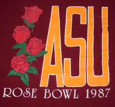ASU T-Shirt VTG Size S 80s Arizona State Rose Bowl Maroon Roses Logo c.1987