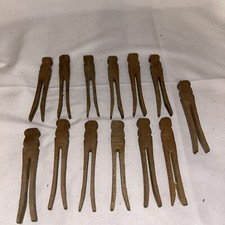 13 Vintage Wooden Clothes Pins, Flat Head 4 Tall