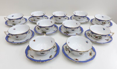 食器 HERENDHVNGARY HANDPAINTED 11 Herend Hungary Porcelain Cup and Saucers in Rothschild Bird
