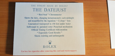 Rolex Datejust CigarettesCard english in good condition