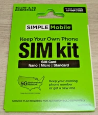 NEW SEALED SIMPLE Mobile Keep Your Own Phone 3-in-1 Prepaid SIM ~Verizon Network