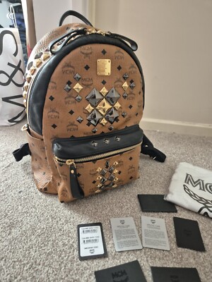 Leather Backpacks Mcm Bag Uk MCM Large Studded Backpack Cognac UK