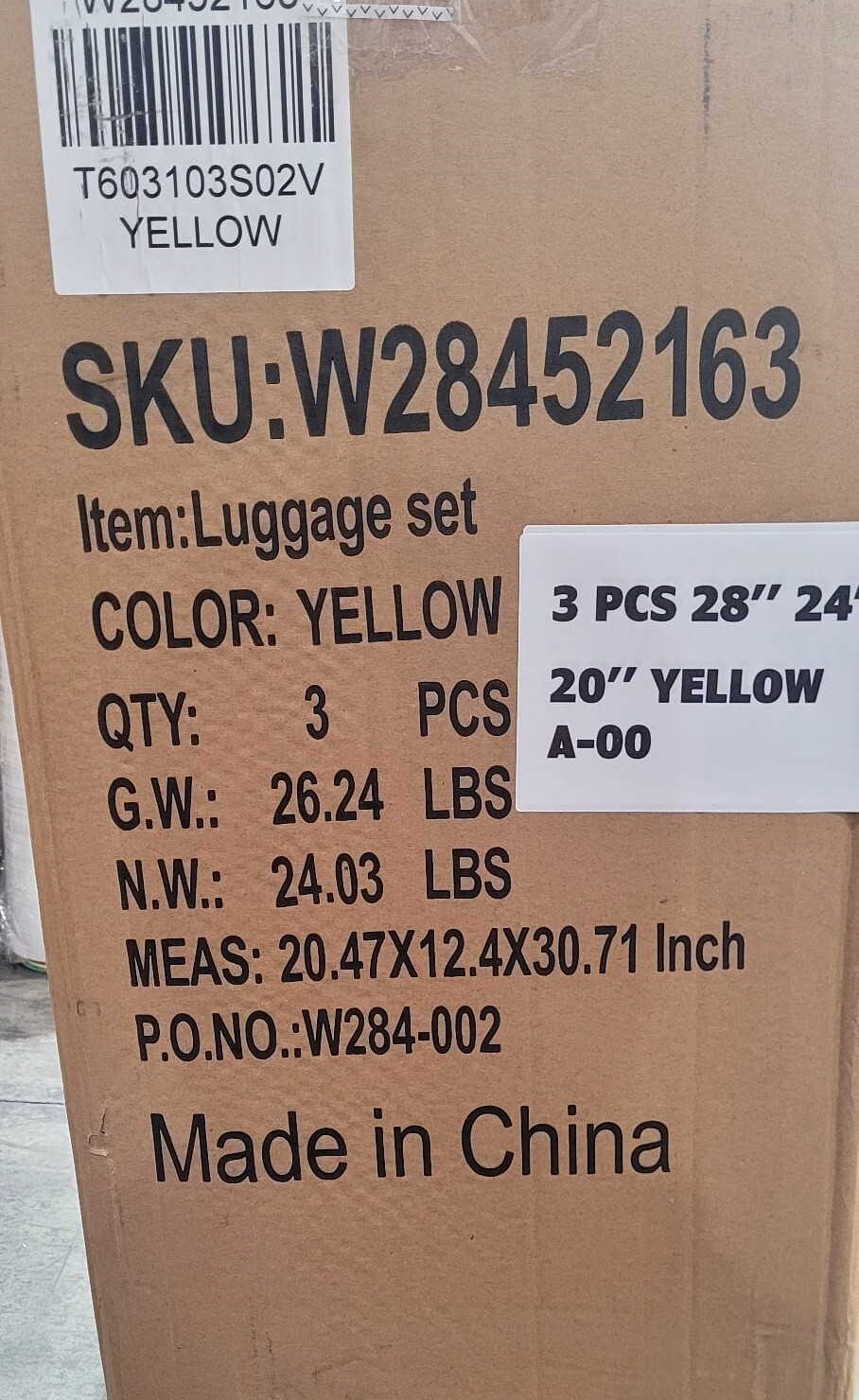 NWD Travelhouse 3 piece set Yellow Luggage Travel size 20 24 28 (size 28 damage)