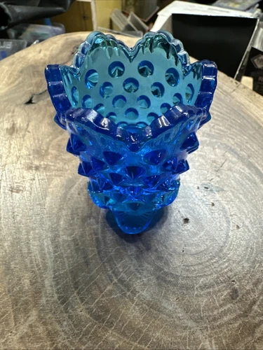 Vintage Fenton Art Glass Colonial Blue Hobnail Toothpick Holder