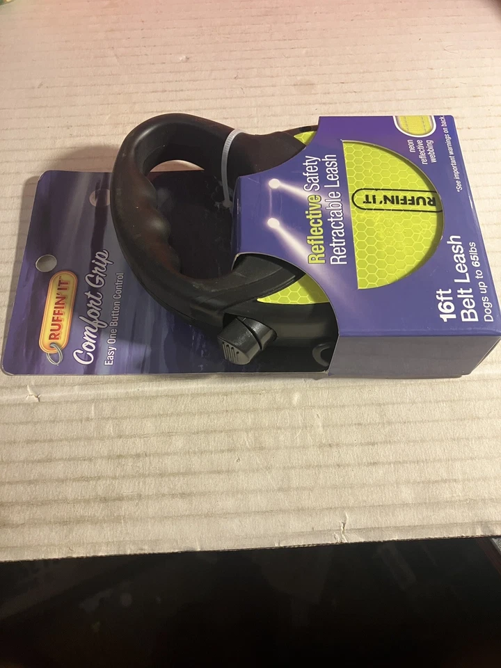 Pet Ruffin' it Up To 50 Lb. 16 Ft. Webbed Reflective Neon Yellow Retractable DWK - Image 4 of 4