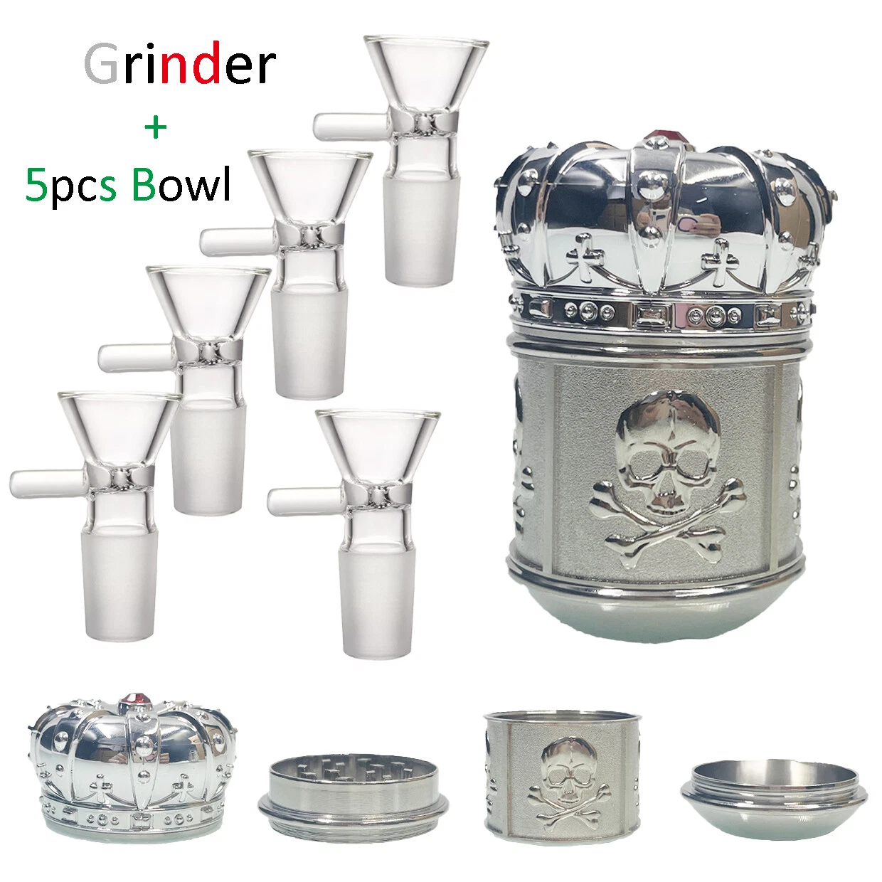 4 Layer Metal Herbal Grinder + 5(PACK) Glass Round Bowl Spice Crusher Cigarette
Opens in a new windo