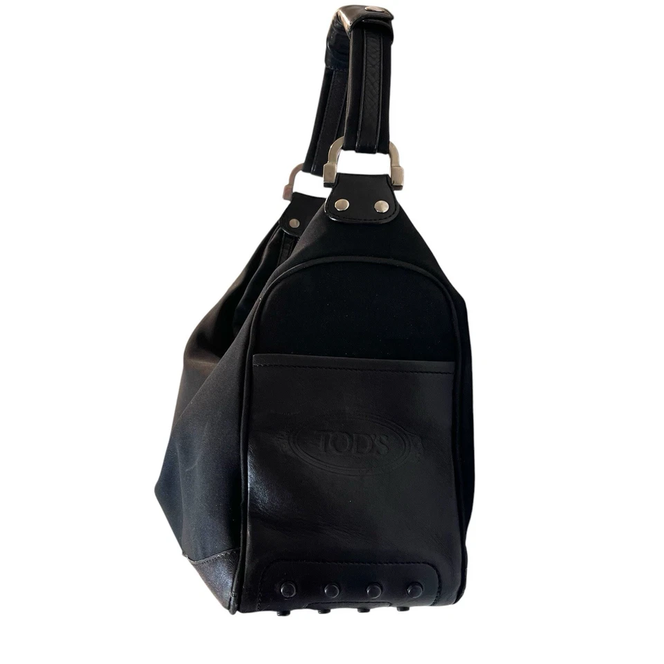 TOD’S mini Mickey Shoulder Tote Bag black Canvas Trim Leather - Image 3 of 4