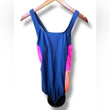 Lands End Women's Tugless Shine X-Back One Piece Swimsuit Sz 14/16 EUC