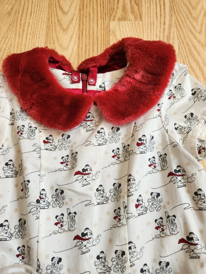 Girls Minnie Mickey Mouse Dress size 12 RED Faux Fur Trim Christmas Winter New!! - Image 4 of 4