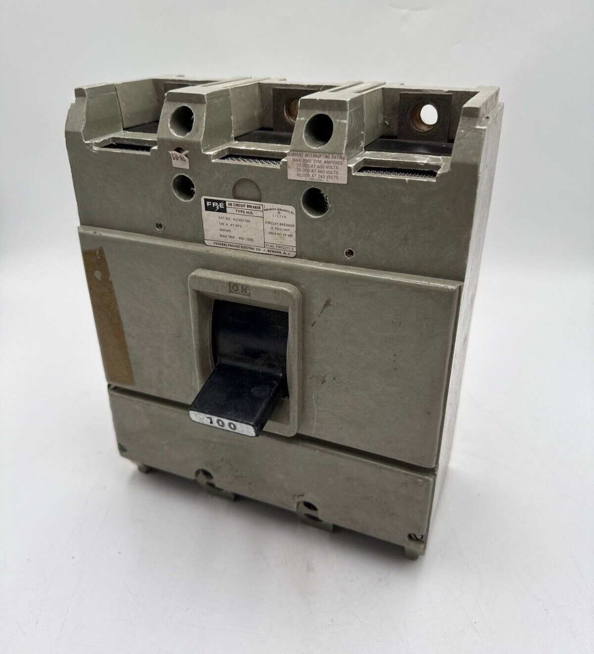 FPE HJL631100 Circuit Breaker 100A 3P 600V 3PH HJL 100 Amp 3 Pole Used
