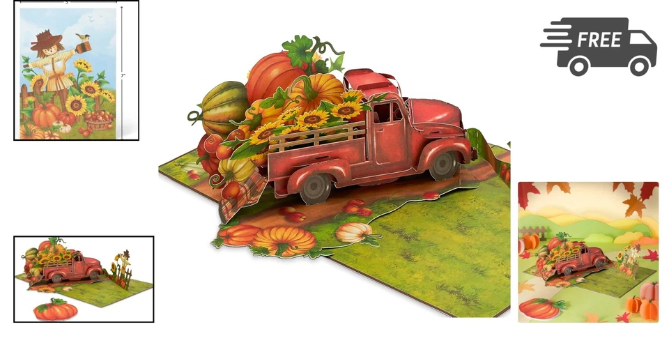 Fall Harvest Truck Pop Up Card 5x7 Greeting Card Thanksgiving Decor - Image 2 of 4