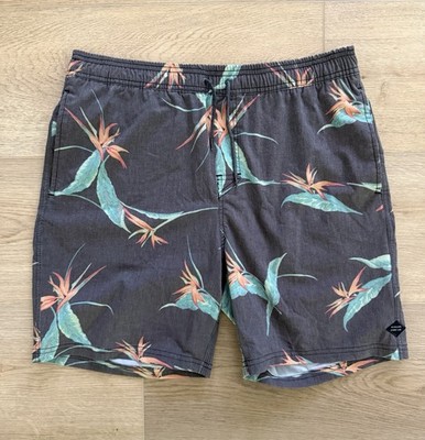 Rip Curl Surf Craft Mens L Tropical Bird of Paradise Volley Shorts 7  Gray 