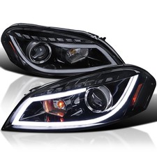 Glossy Black Smoke LED Strip Projector Headlights 2006-2013 Chevy Impala Pair