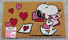 Peanuts Snoopy Valentines Outdoor Coir Door Mat Cards/Hearts Beige 30" x 18" New