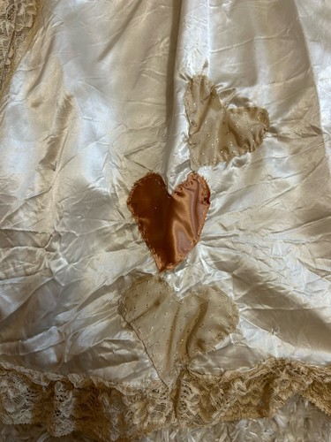 Vintage 70s Victorian Dress Edwardian Ivory Gold Lace Long Train Upcycled Sz 28w - Picture 5 of 7