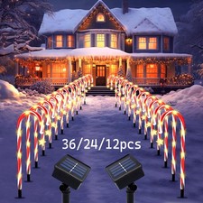 12/24/36 Outdoor Solar Christmas Candy Cane Pathway Lights Outdoor Garden Lamp