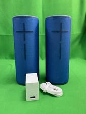 Two Ultimate Ears Boom 3 Wireless Speakers with Charger - Lagoon Blue (E15)
