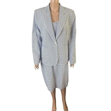 Tahari Arthur S. Levine Blue & White Striped Two-Piece Blazer Dress Set Size 16