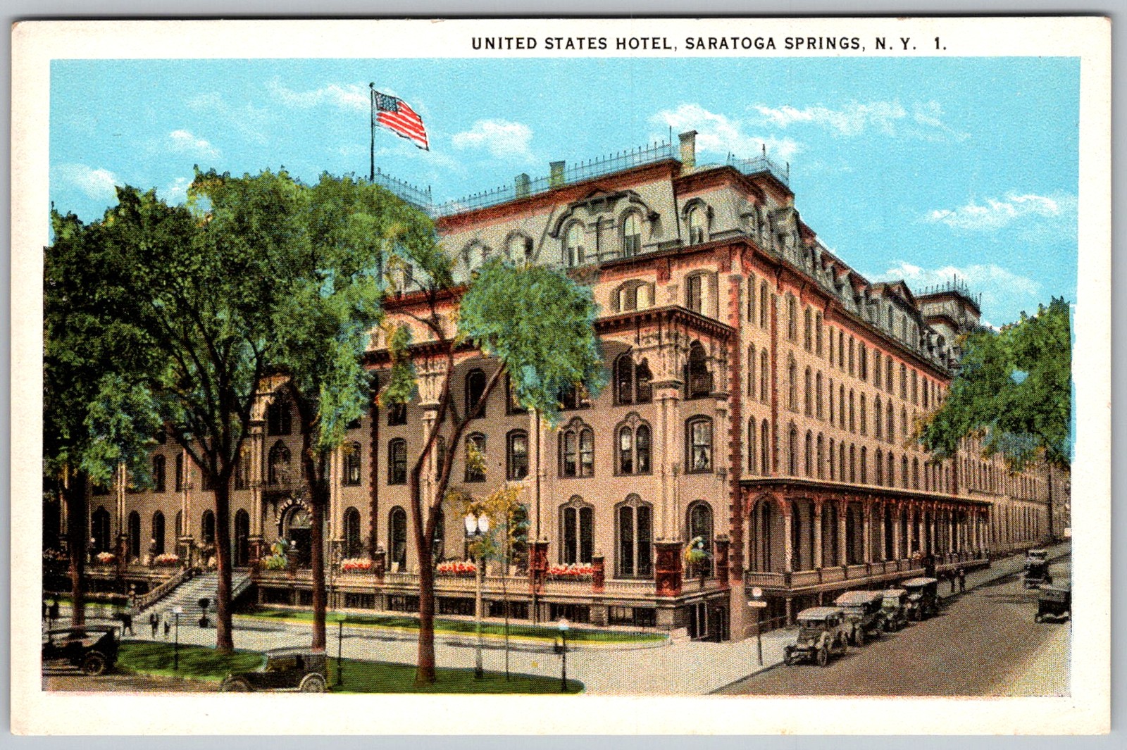 Vtg Postcard United States Hotel Exterior Saratoga Springs, NY 1930s