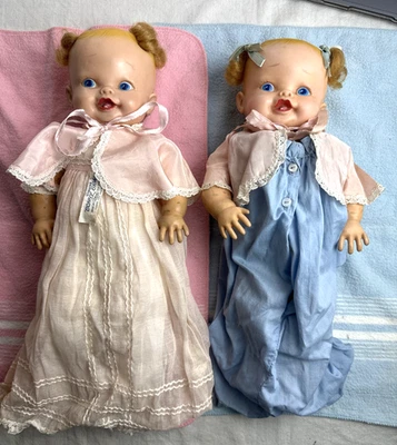 Vintage 2 Bonny Braids Doll Pink Blue Nightgown Blankets Ideal Dick Tracy Rubber - Image 1 of 4