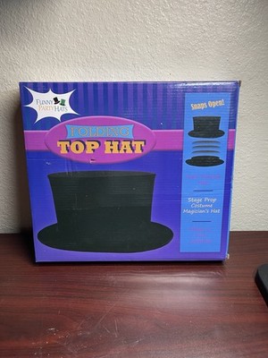 PRO FOLDING TOP HAT Collapsible Magician Costume Magic Trick Spring Black Pop Up