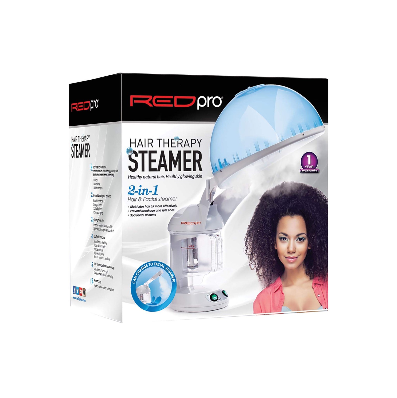 Red Pro 2 In 1 Hair And Facial Steamer For Ultimate Moisture Restoration